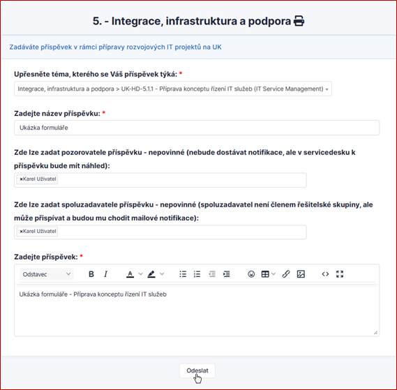 Ukázka otevřeného formuláře – Rozvojové projekty – Integrace, infrastruktura a podpora